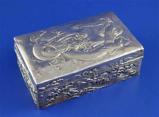 An early 20th century Japanese silver mounted hardwood cigarette box, 5.5in.